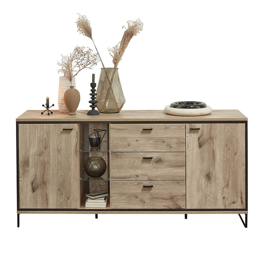 Sideboard 180cm, Eiche mit schwarz, RINGSTED-55 günstig online kaufen