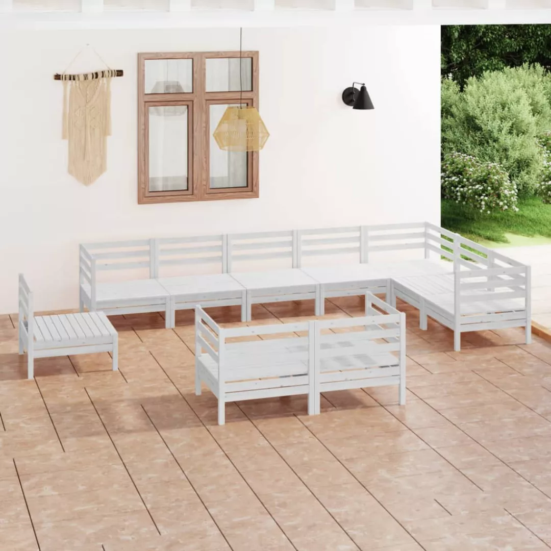 10-tlg. Garten-lounge-set Massivholz Kiefer Weiß günstig online kaufen