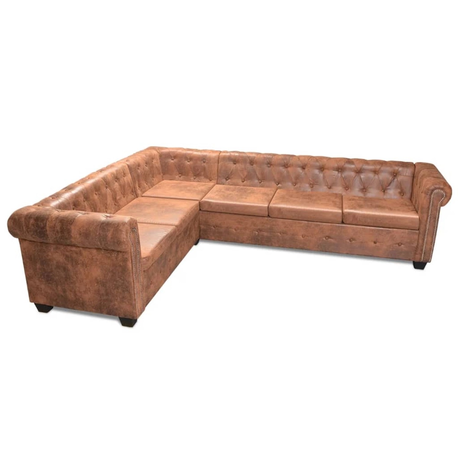 vidaXL Sofa Chesterfield Ecksofa 6-Sitzer Kunstleder Braun günstig online kaufen