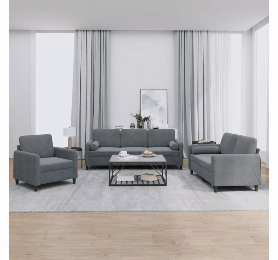 vidaXL Sofa Sofagarnitur Set mit Kissen Samt, 3-tlg., Dunkelgrau günstig online kaufen