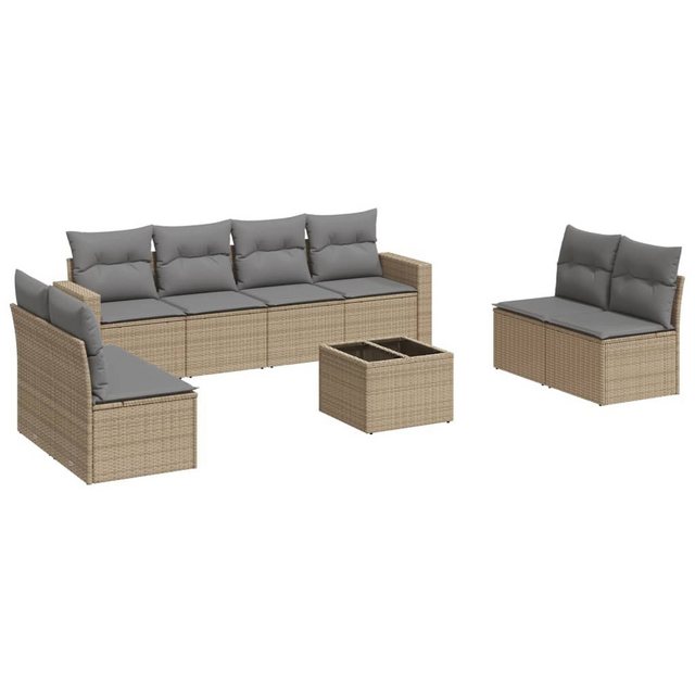 vidaXL Sofaelement 9-tlg. Garten-Sofagarnitur mit Kissen Beige Poly Rattan günstig online kaufen