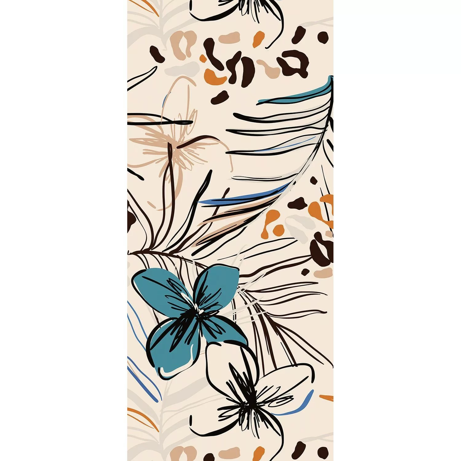 Sanders & Sanders Poster Blumenmuster Beige Blau und Orange 1,1 x 1,55 m 60 günstig online kaufen