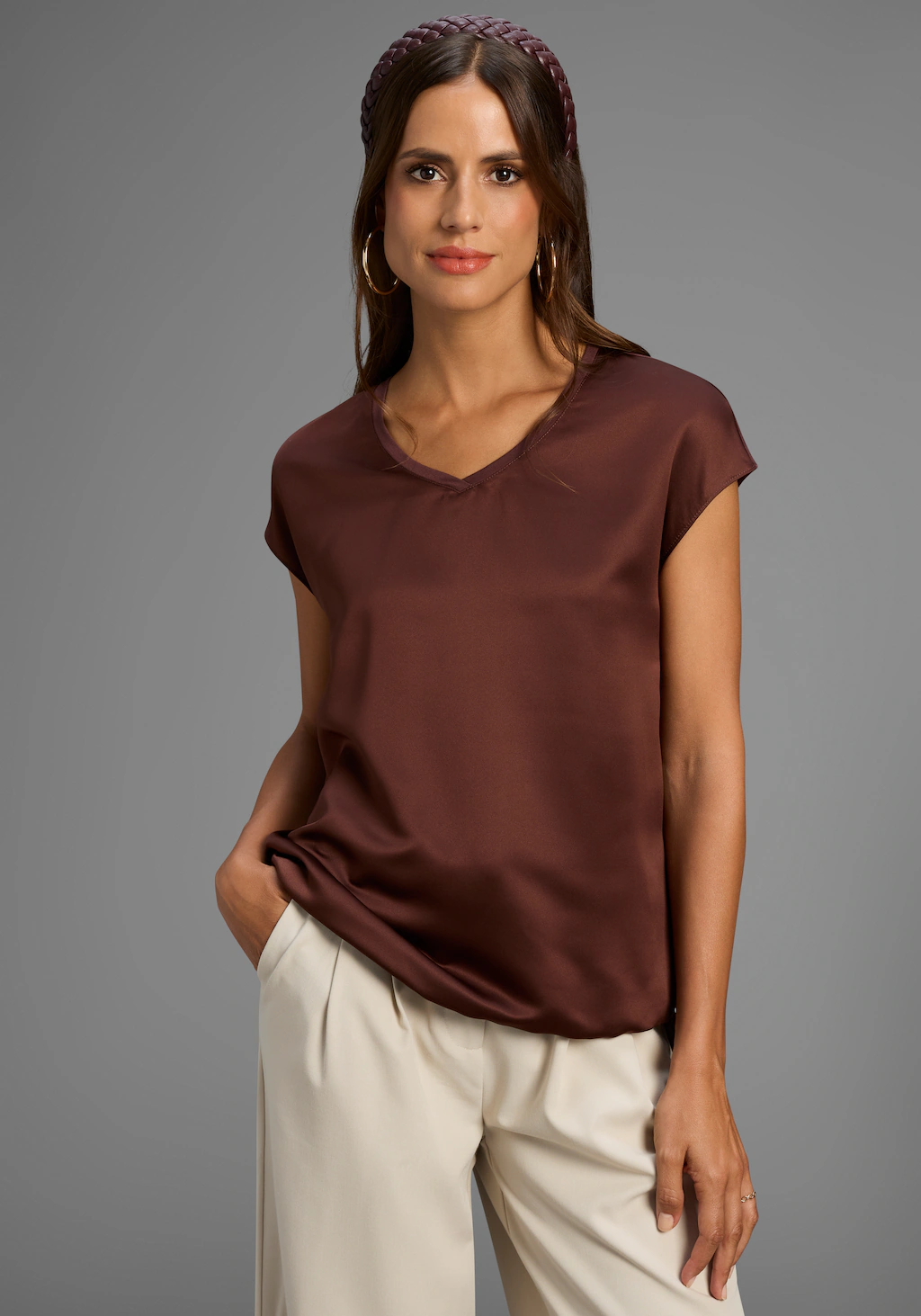 Laura Scott Hemdbluse, Satin-Bluse mit Jersey-Rückenteil und Bindeband - NE günstig online kaufen