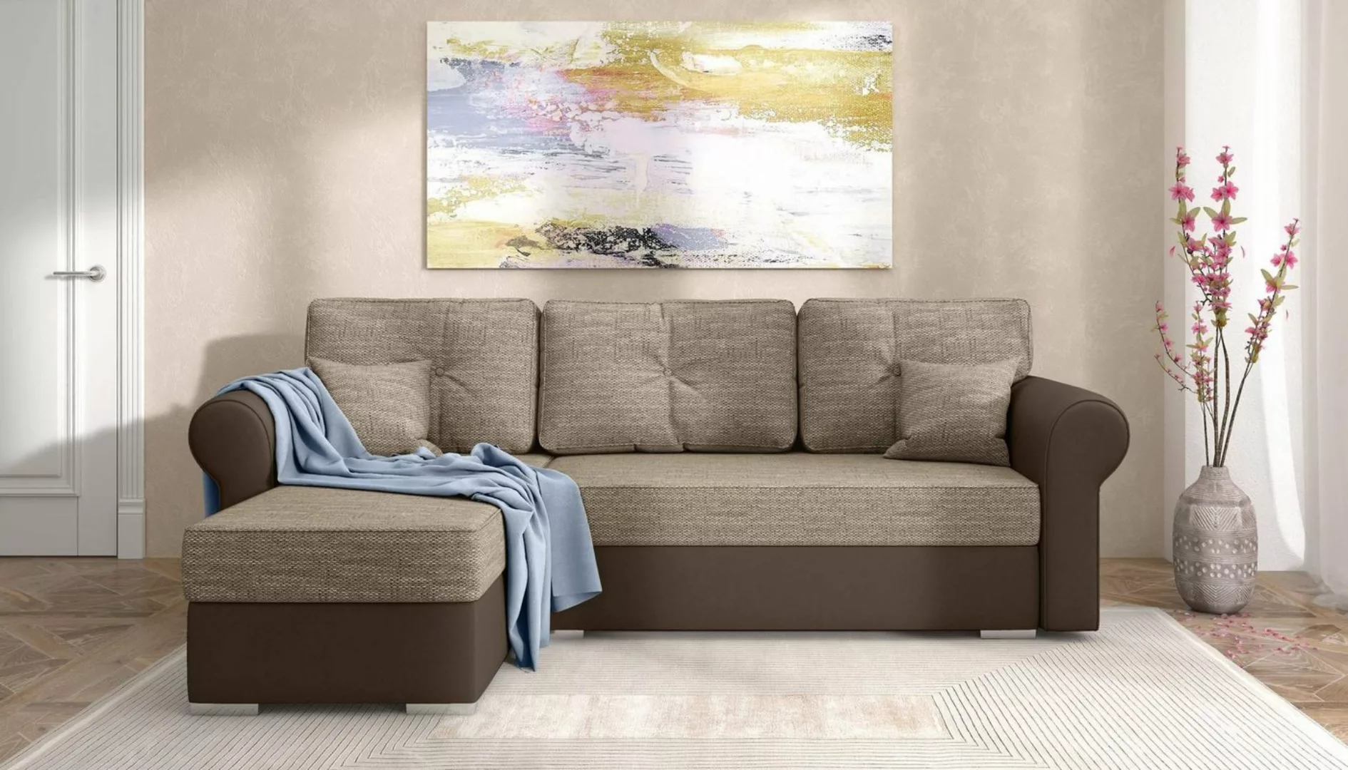 Stylefy Ecksofa Ofanto, L-Form, Eckcouch, mit Bettfunktion und Bettkasten, günstig online kaufen