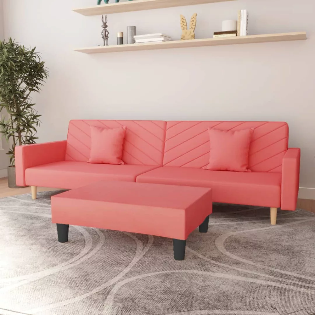 Schlafsofa 2-sitzer Mit 2 Kissen Und Fußhocker Rosa Samt günstig online kaufen