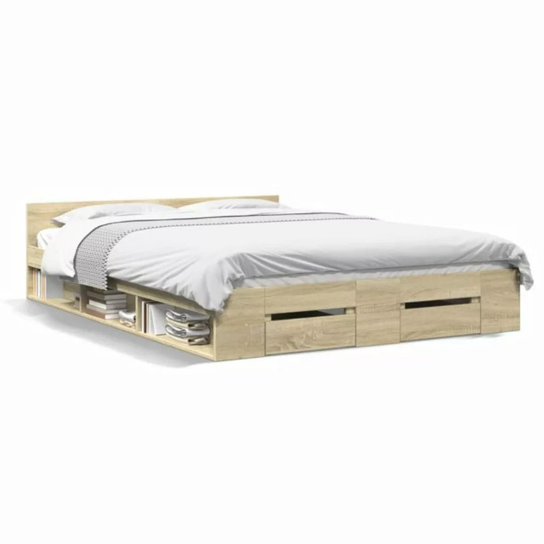 vidaXL Bett Bettgestell mit Schubladen Sonoma-Eiche 120x190cm Holzwerkstoff günstig online kaufen