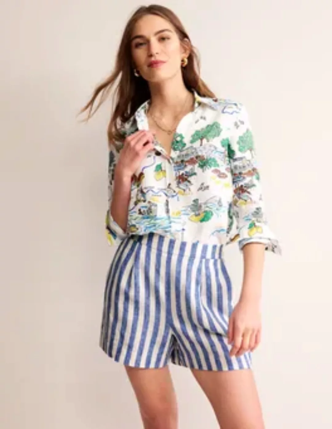 Hampstead Shorts aus Leinen Damen Boden, Kobalt & Naturweiß Streifen günstig online kaufen
