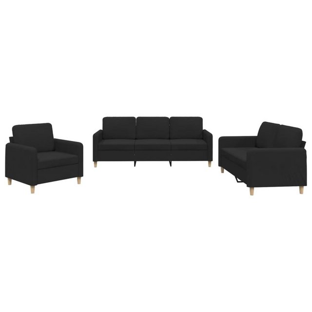 vidaXL Sofa, 3-tlg. Sofagarnitur mit Kissen Schwarz Stoff günstig online kaufen