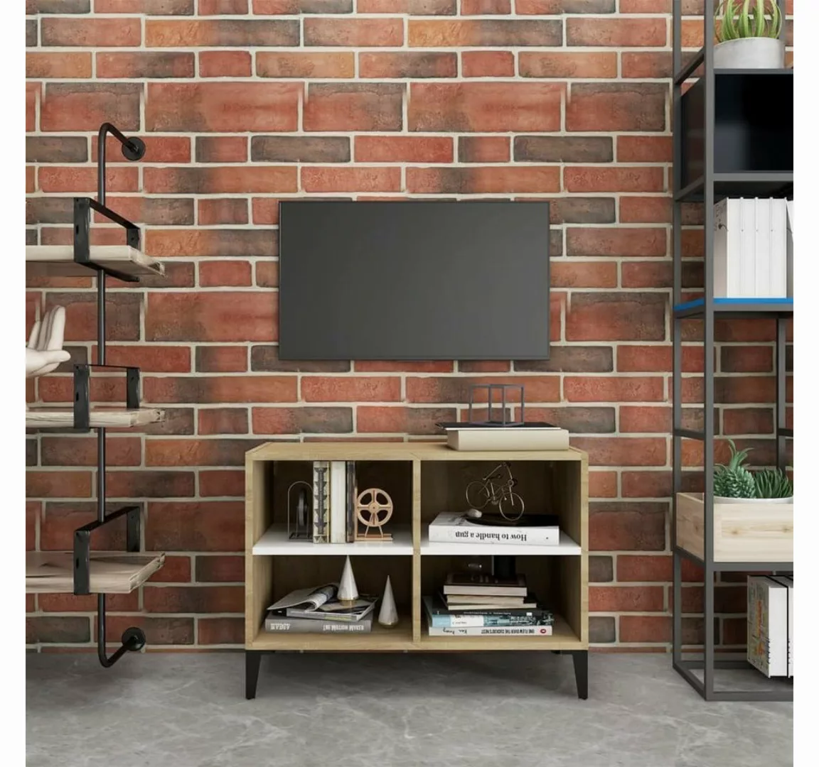 furnicato TV-Schrank mit Metallbeinen Weiß Sonoma-Eiche 69,5x30x50 cm günstig online kaufen