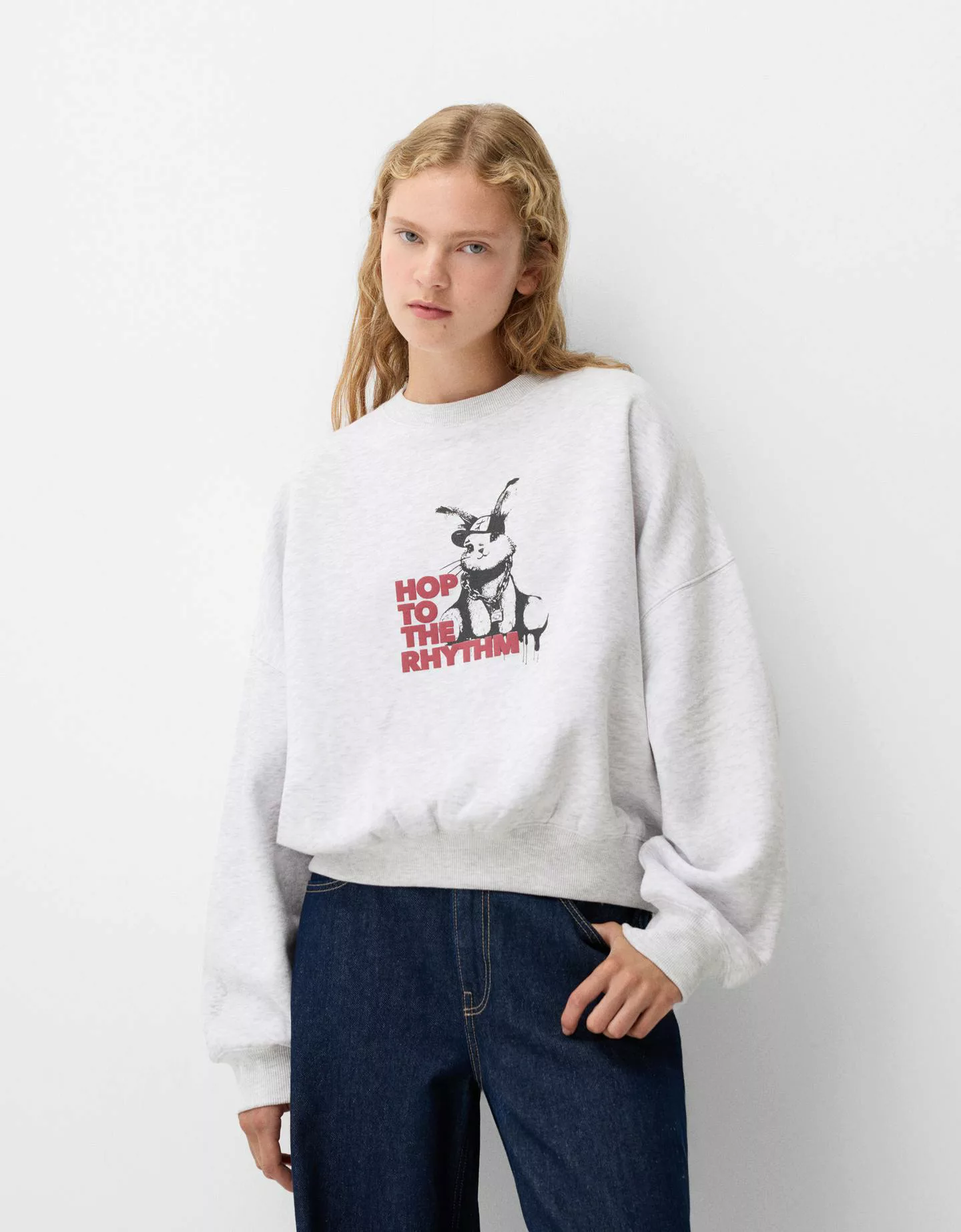 Bershka Sweatshirt Mit Print Damen L Grau günstig online kaufen