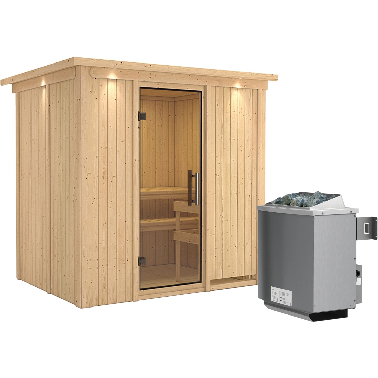 Karibu Sauna Bjarne, Ofen, integrierte Steuerung, Glastür, LED-Dachkranz günstig online kaufen