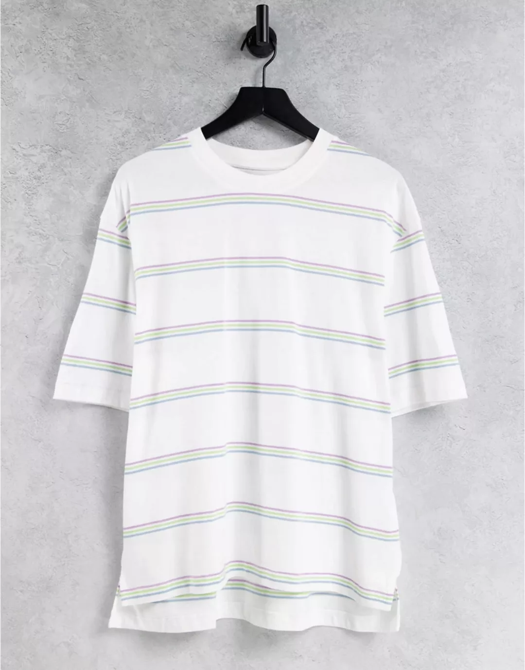 Topman – Gestreiftes T-Shirt mit Tasche in Weiß günstig online kaufen