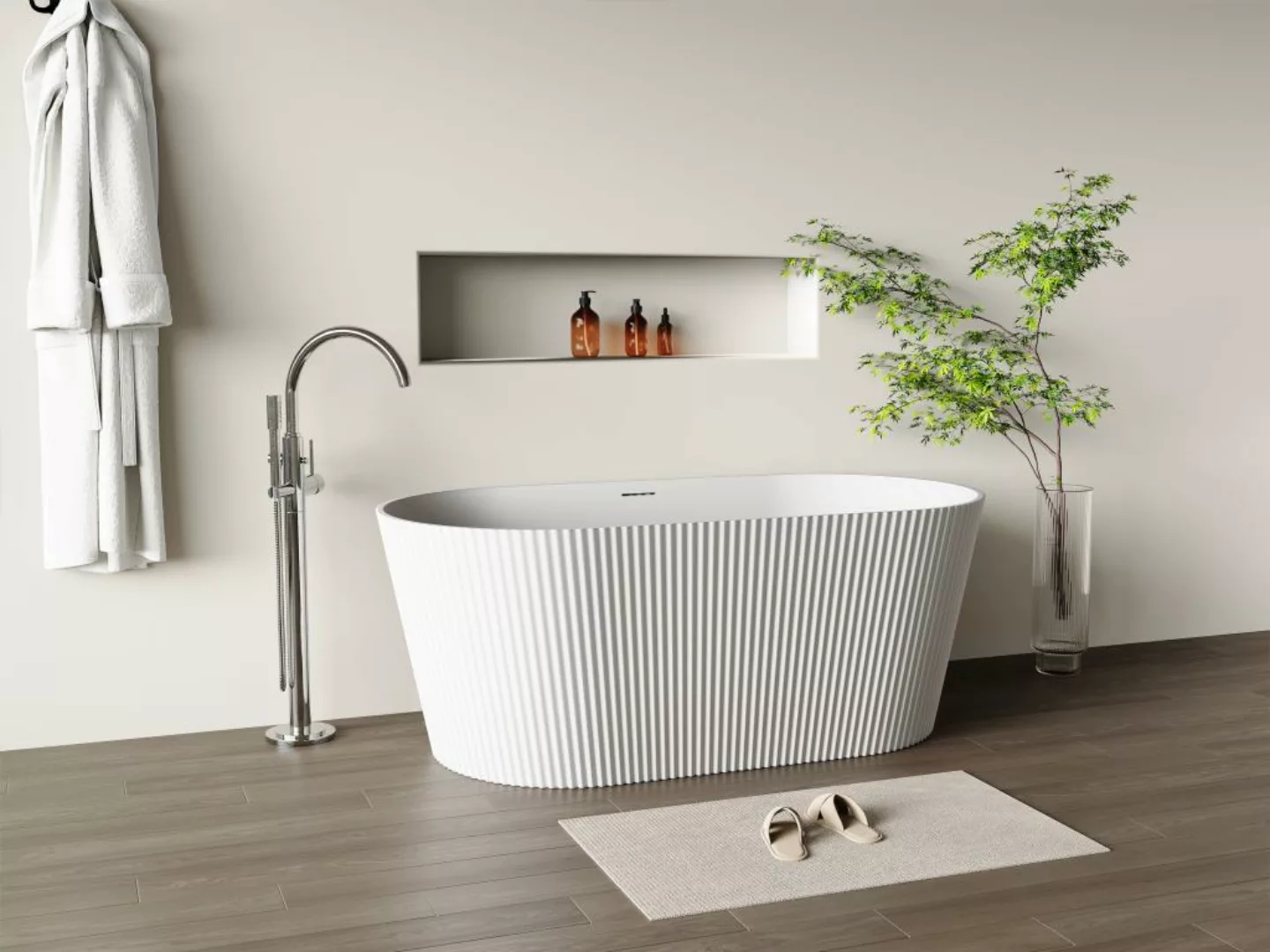 Freistehende Badewanne - gerippt - 255 L - 149 x 73 x 58 cm - Acryl - Weiß günstig online kaufen