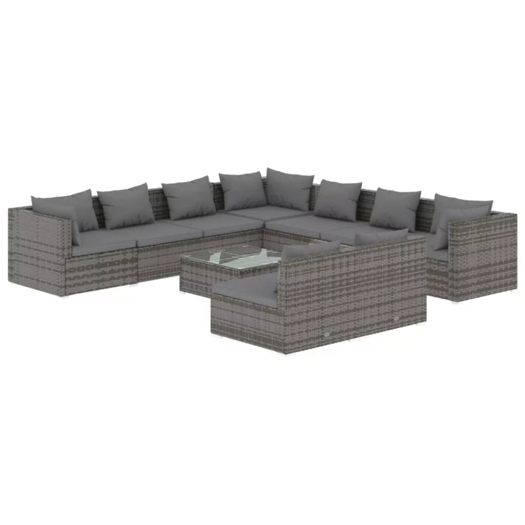 Vidaxl 10-tlg. Garten-lounge-set Mit Kissen Grau Poly Rattan günstig online kaufen