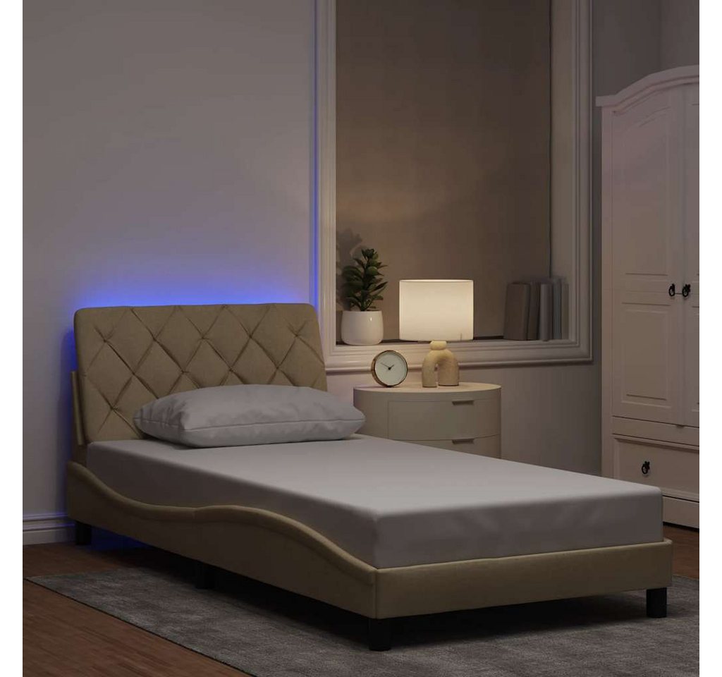 vidaXL Bett, Bettgestell mit LED ohne Matratze Creme 100x200 cm Stoff günstig online kaufen