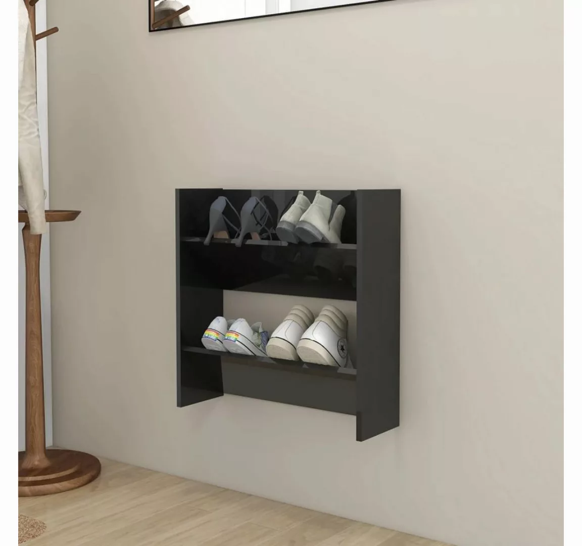 Wand-schuhschrank Hochglanz-schwarz 60x18x60 Cm Spanplatte günstig online kaufen