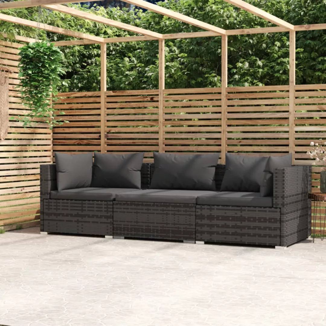 Vidaxl 3-sitzer-sofa Mit Kissen Grau Poly Rattan günstig online kaufen