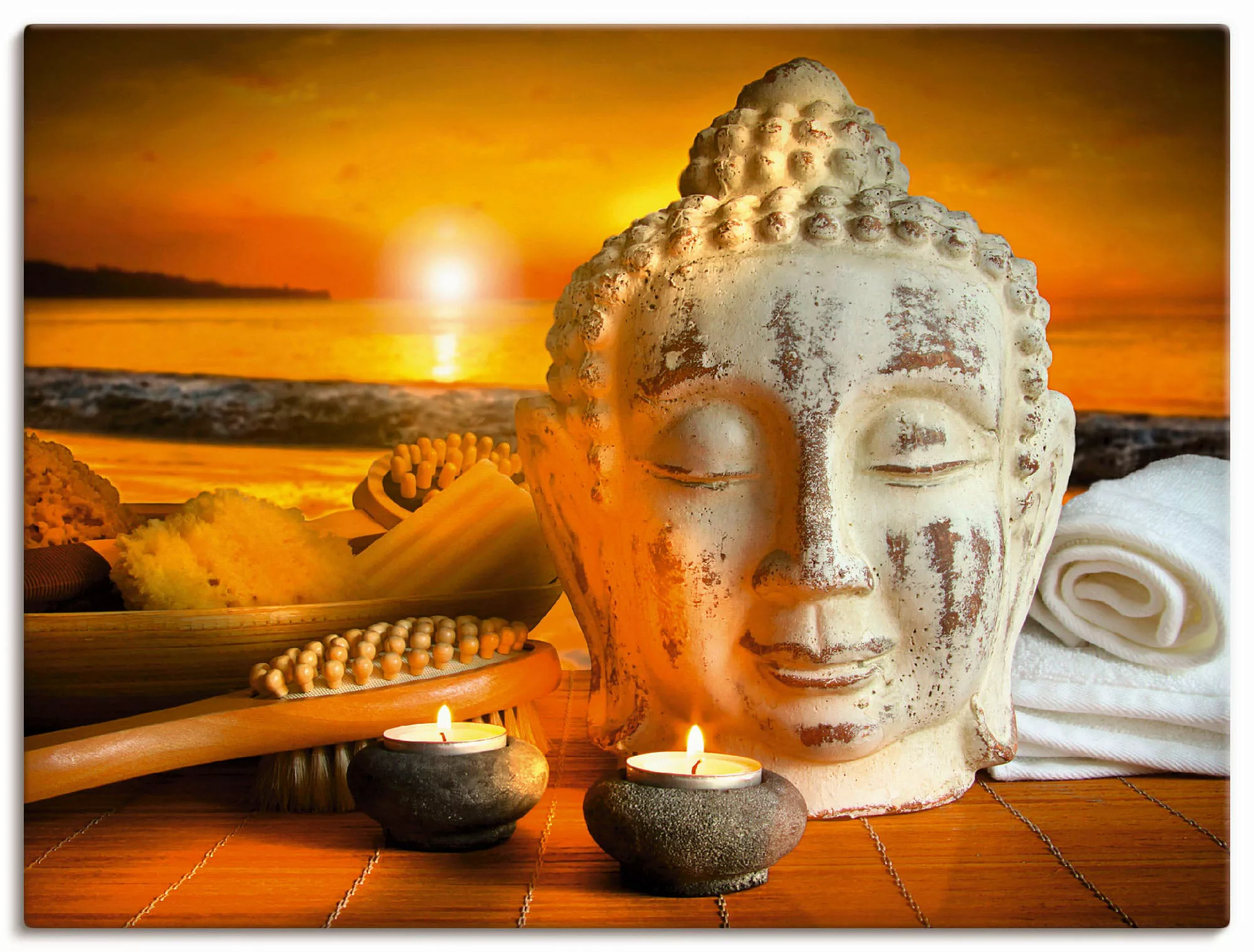 Artland Wandbild »Bad-Zubehör mit Buddha-Statue«, Religion, (1 St.), als Al günstig online kaufen