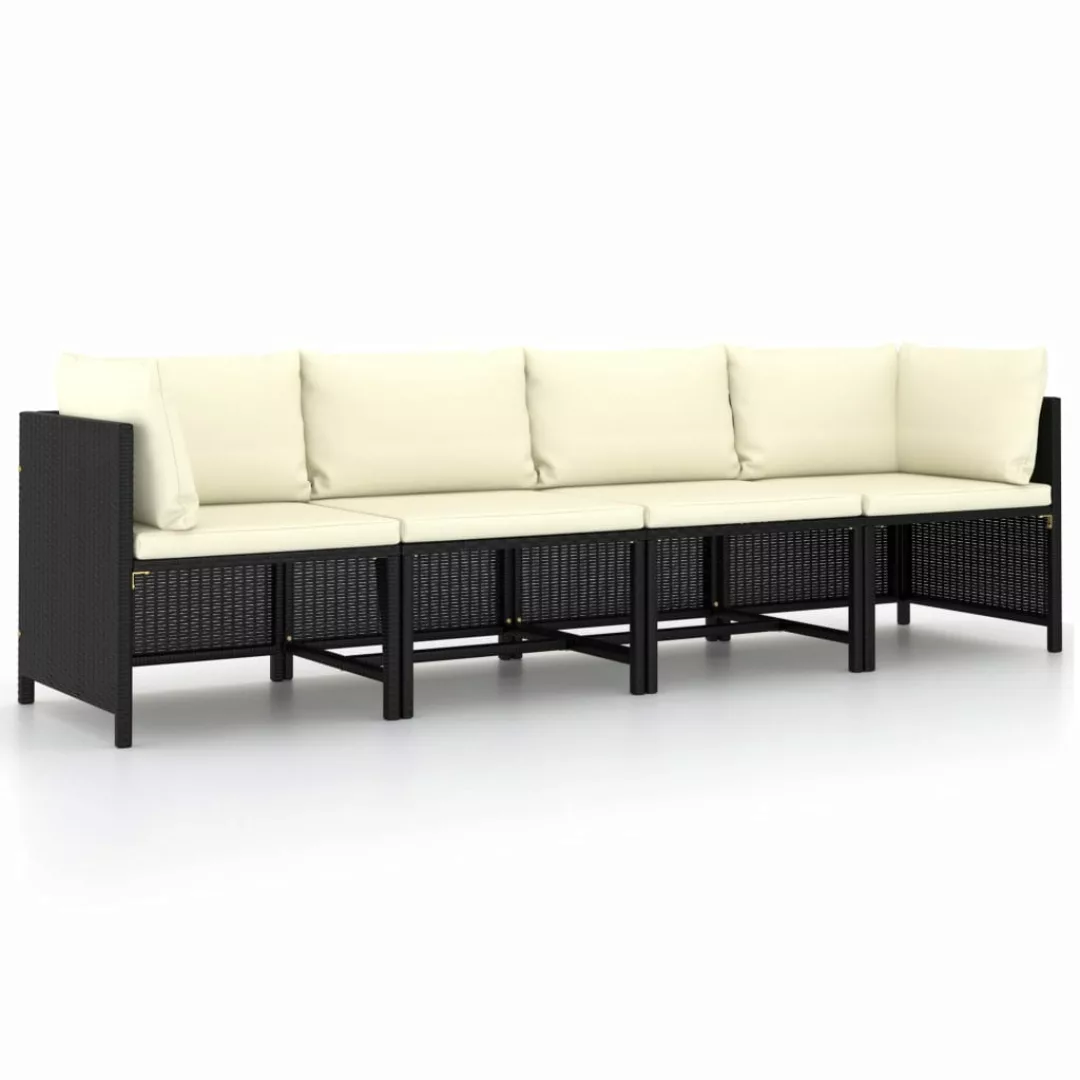 4-sitzer-gartensofa Mit Auflagen Schwarz Poly Rattan günstig online kaufen