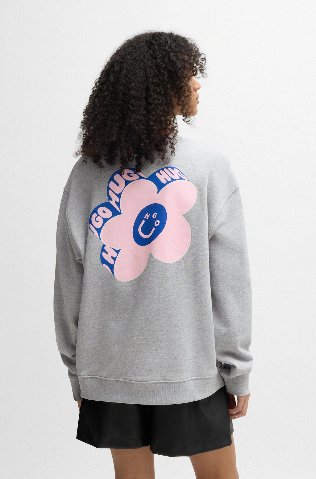 HUGO Blue Sweatshirt "Oversized Crew", mit Flower Backprint, Straß Logo Pri günstig online kaufen
