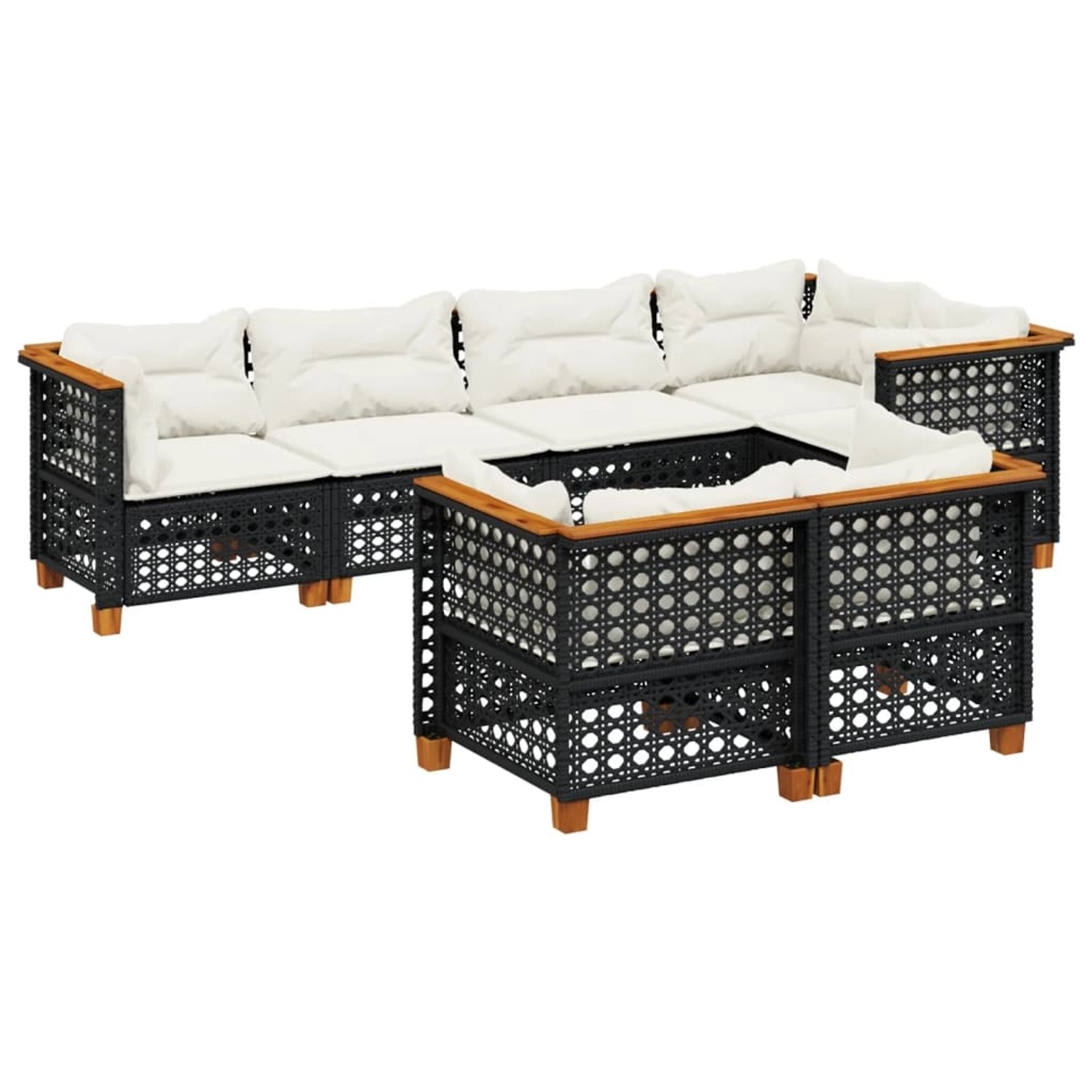 vidaXL 7-Tlg Garten-Sofagarnitur mit Kissen Schwarz Poly Rattan 3261884 günstig online kaufen