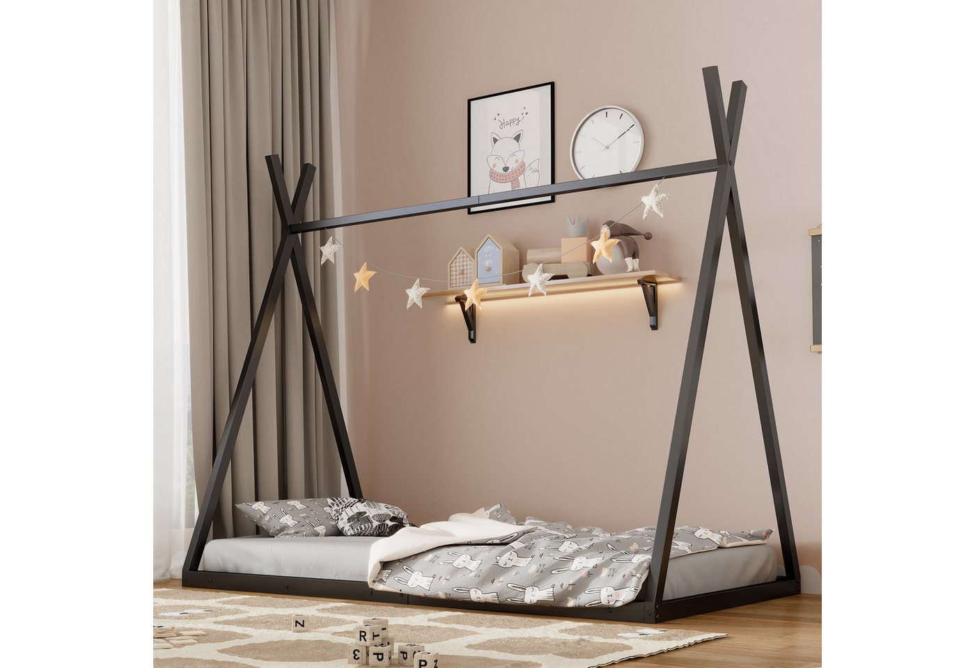 Gotagee Kinderbett Eisenrahmenbett 90x200 cm Kinderbett Dreiecks Metallbett günstig online kaufen
