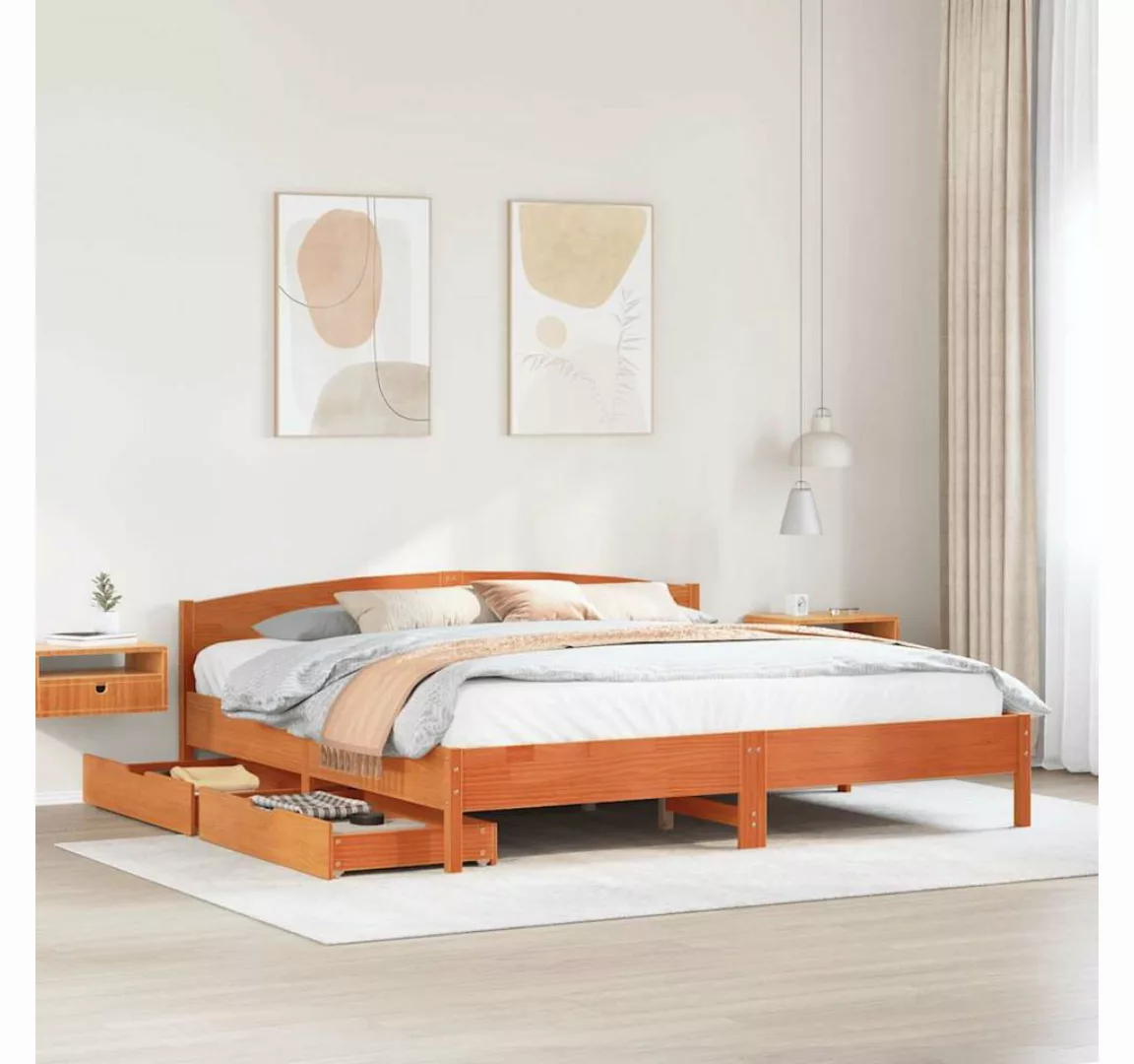 vidaXL Bett, Massivholzbett ohne Matratze Wachsbraun 200x200 Kiefernholz günstig online kaufen