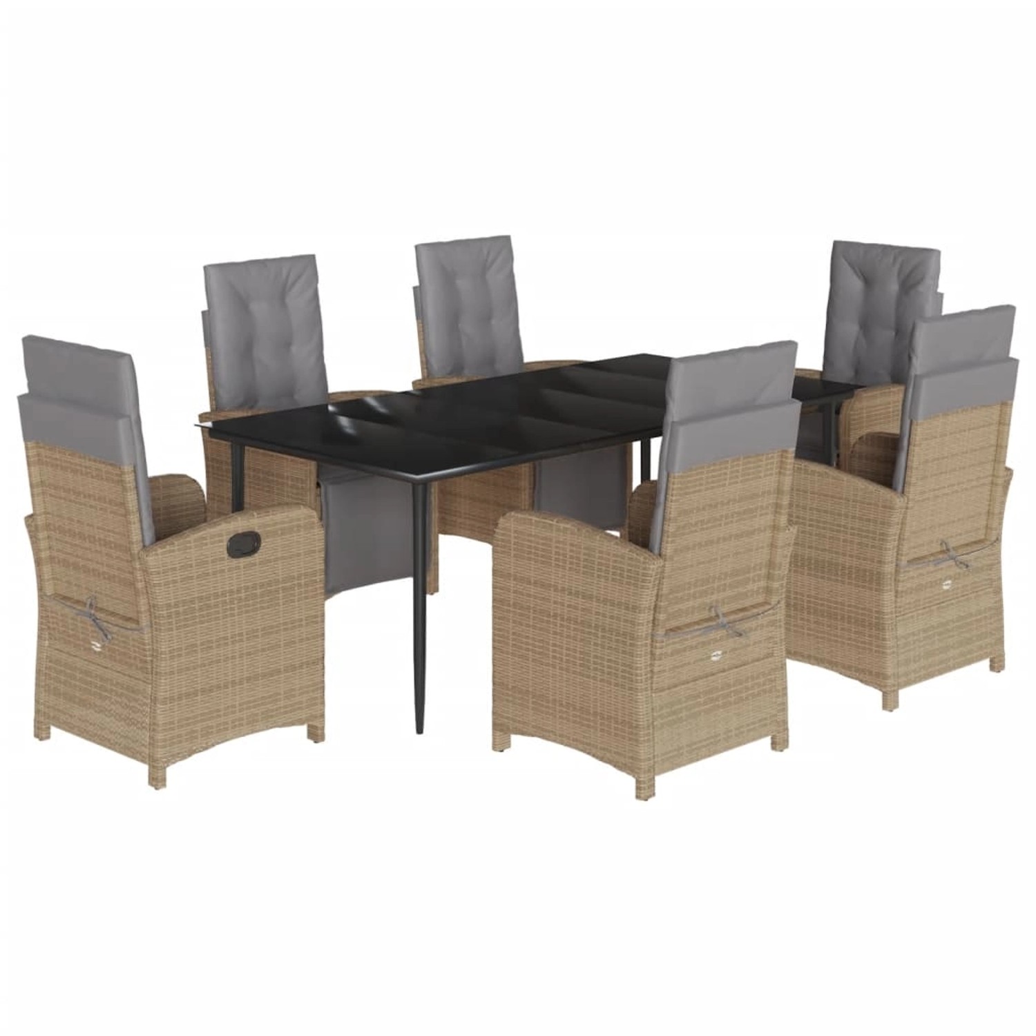 vidaXL 7-Tlg Garten-Essgruppe mit Kissen Beige Poly Rattan 3212589 günstig online kaufen