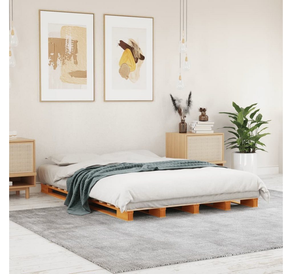 vidaXL Bett Palettenbett Wachsbraun 140x200 cm Massivholz Kiefer günstig online kaufen