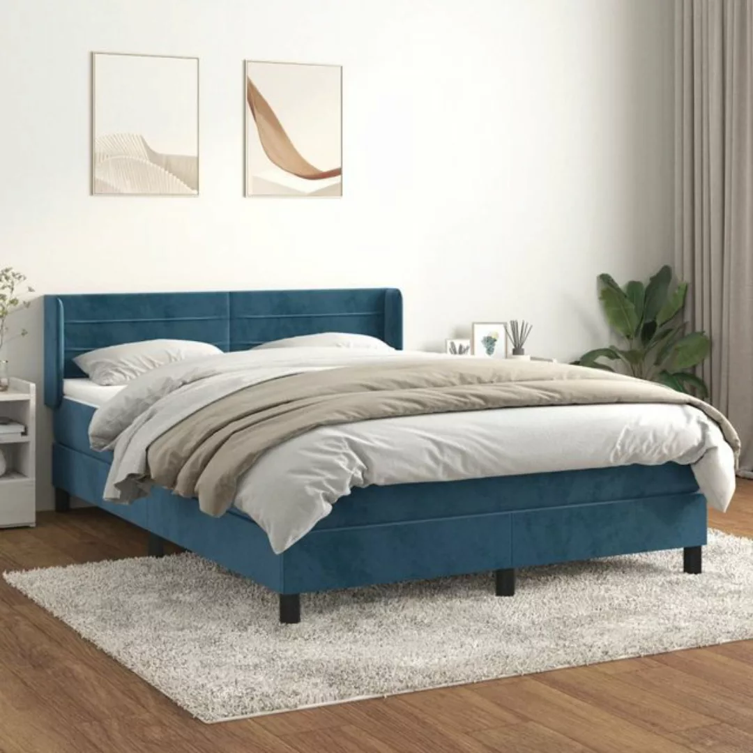 vidaXL Boxspringbett Boxspringbett mit Matratze Dunkelblau 140x200 cm Samt günstig online kaufen