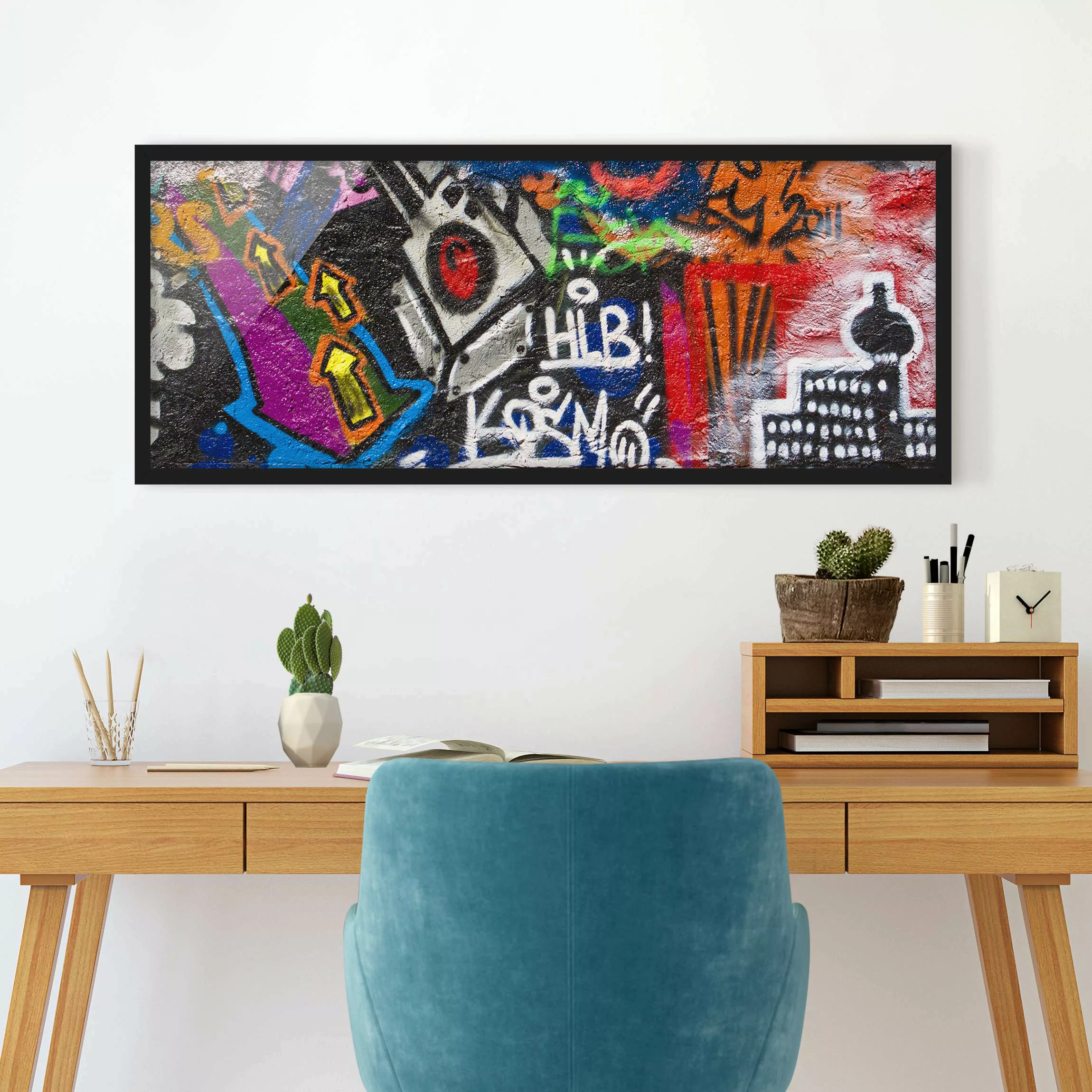 Bild mit Rahmen - Panorama Urban Graffiti günstig online kaufen