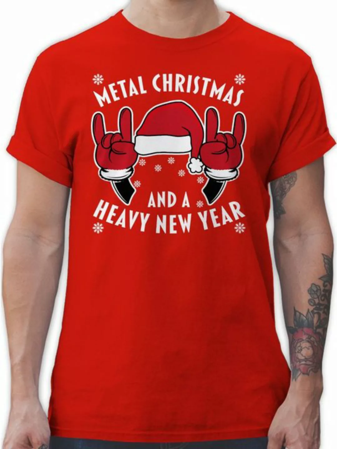 Shirtracer T-Shirt Metal Christmas and a Heavy New Year - weiß Weihnachten günstig online kaufen