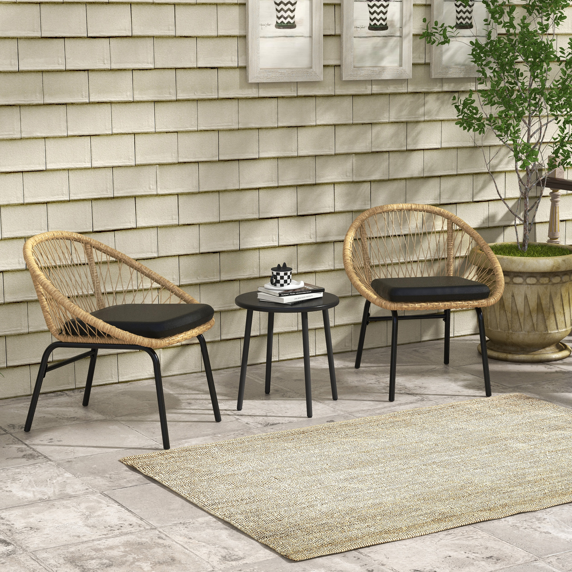 Outsunny 3-tlg. Rattan Gartenmöbel-Set, Balkonmöbel-Set mit Couchtisch & 2 günstig online kaufen