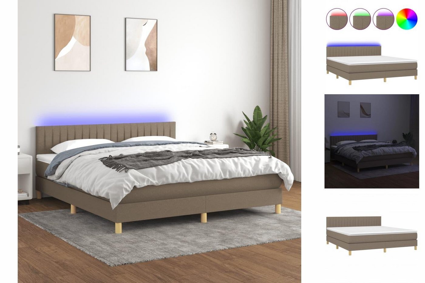 vidaXL Boxspringbett Boxspringbett mit Matratze LED Taupe 160x200 cm Stoff günstig online kaufen