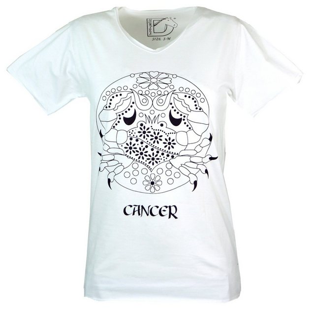 Guru-Shop T-Shirt Sternzeichen T-Shirt `Krebs` - weiß alternative Bekleidun günstig online kaufen