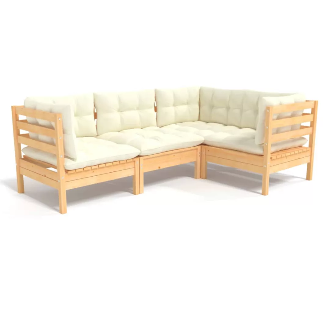 4-tlg. Garten-lounge-set Mit Creme Kissen Kiefernholz günstig online kaufen