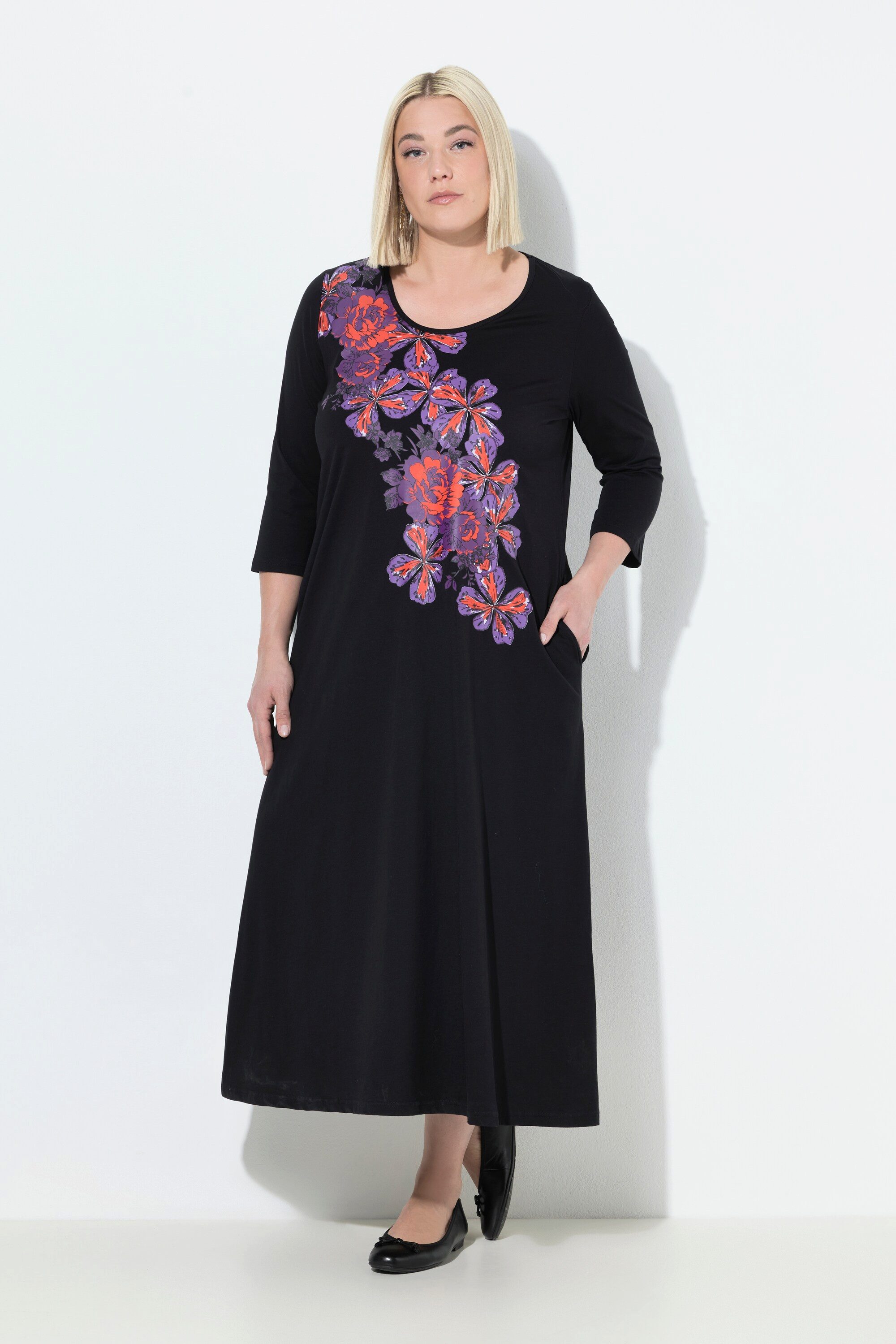 Ulla Popken Maxikleid Jerseykleid Blüten A-Linie günstig online kaufen