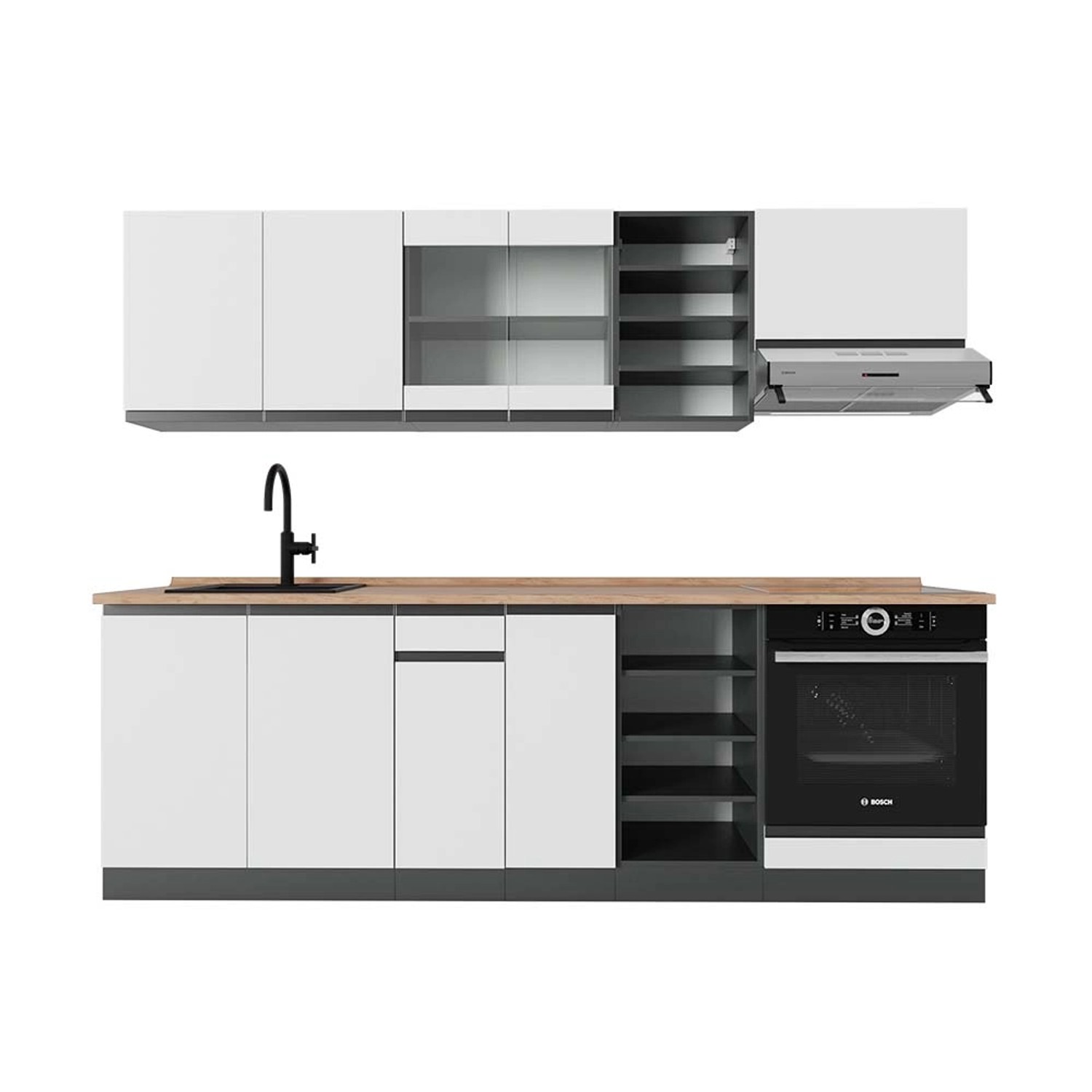 Vicco R-Line Küchenzeile Weiß/Anthrazit 240 cm AP Eiche günstig online kaufen