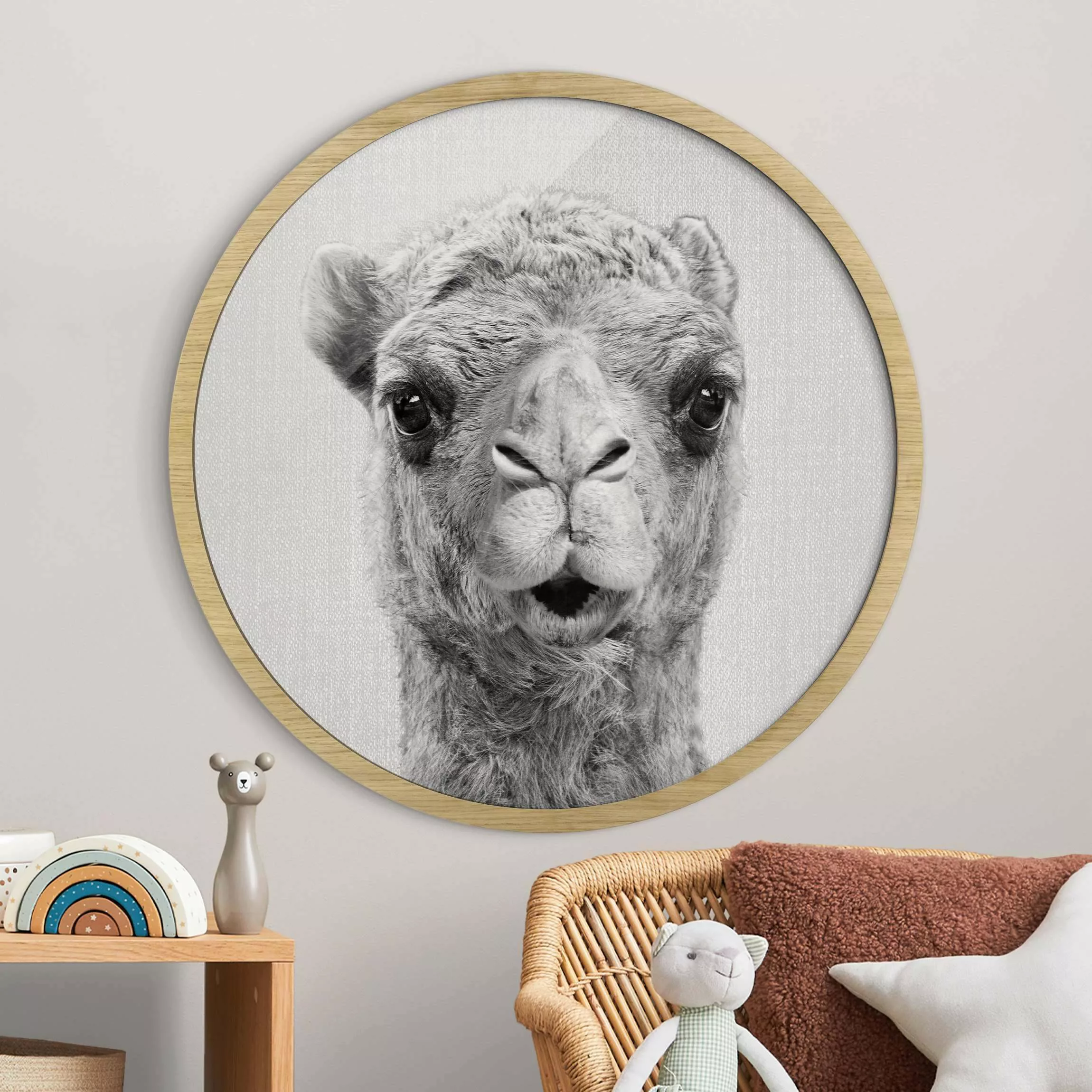 Rundes Gerahmtes Bild Kamel Konrad Schwarz Weiß günstig online kaufen