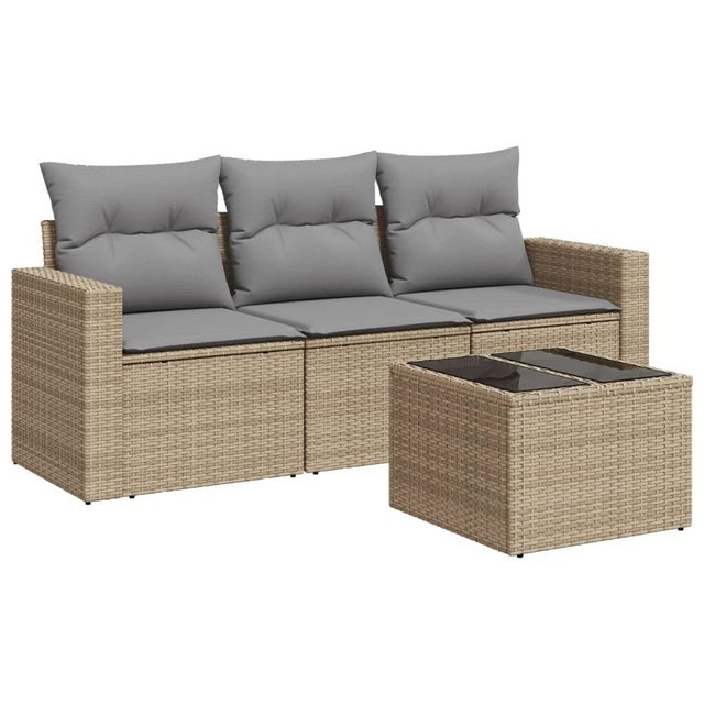 vidaXL Sofaelement 4-tlg. Garten-Sofagarnitur mit Kissen Beige Poly Rattan günstig online kaufen