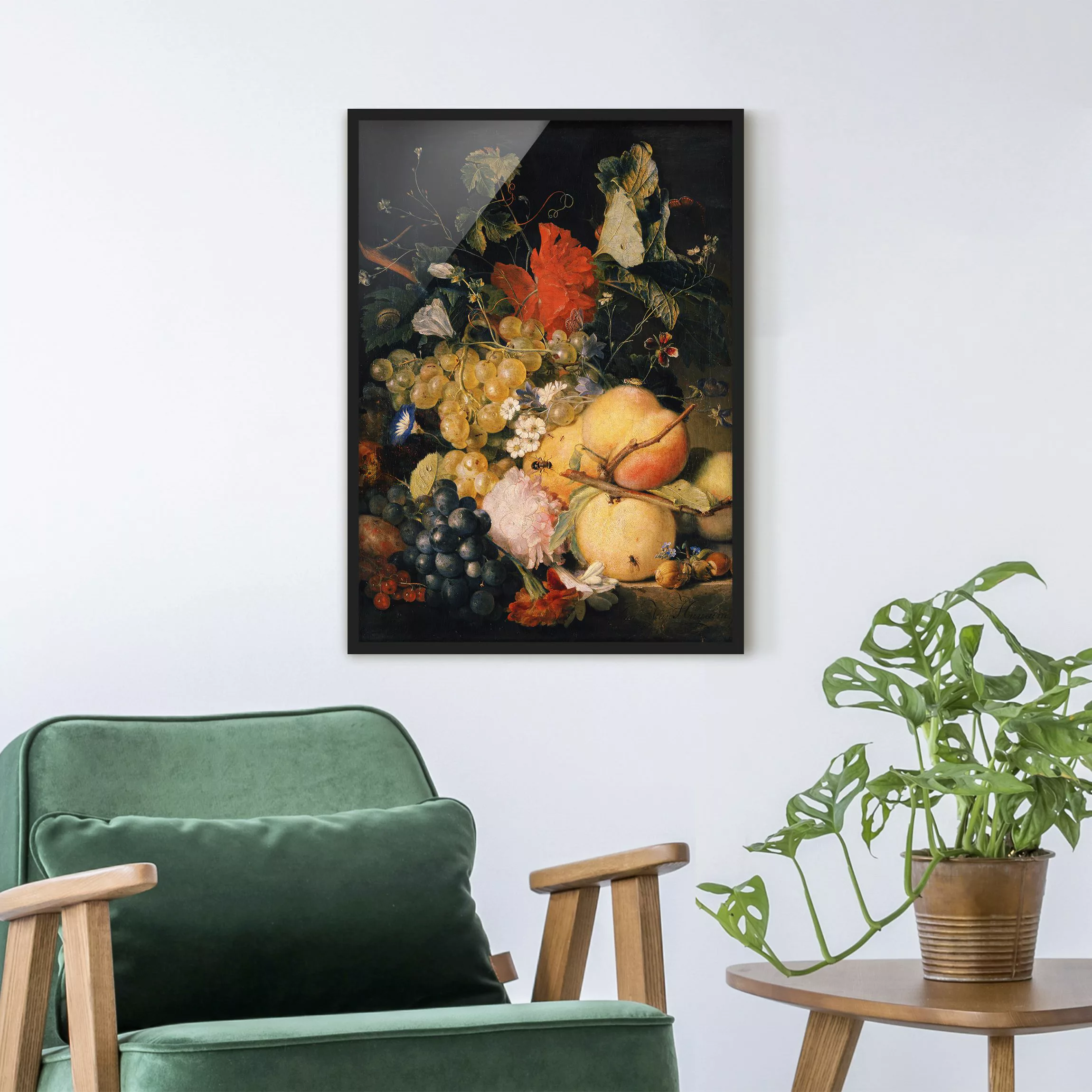 Bild mit Rahmen Kunstdruck - Hochformat Jan van Huysum - Früchte Blumen und günstig online kaufen