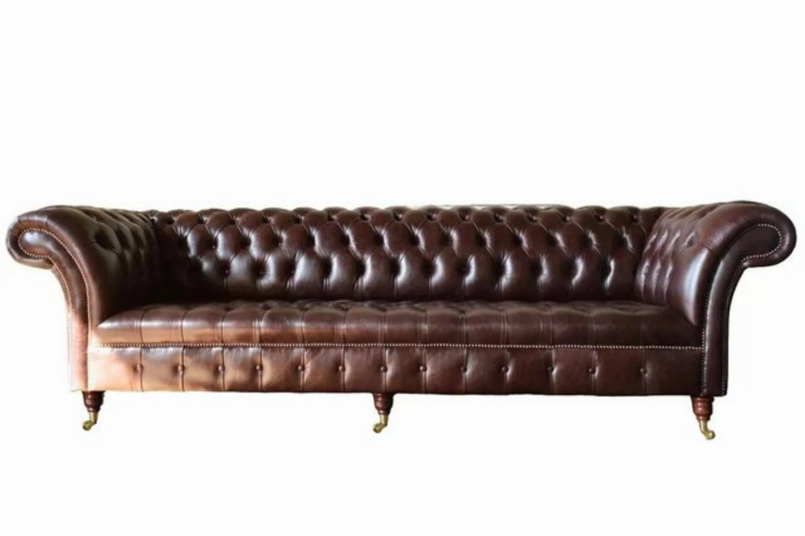 JVmoebel 4-Sitzer Sofa Chesterfield Polster Sitz Leder Braun 100% Leder Sof günstig online kaufen