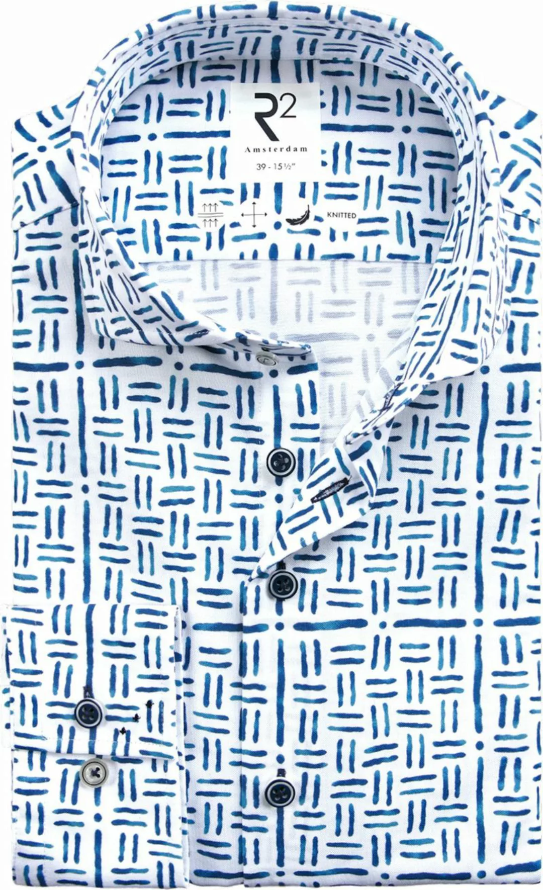 R2 Hemd Knitted Druck Blau - Größe 40 günstig online kaufen