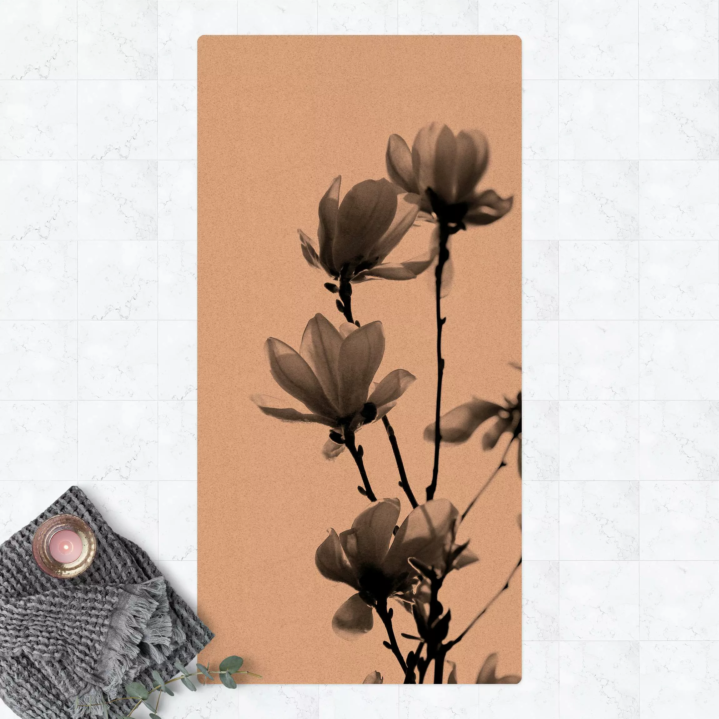 Kork-Teppich Frühlingsbote Magnolie Schwarz Weiß günstig online kaufen