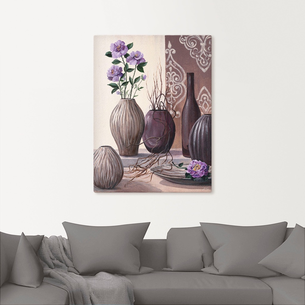 Artland Wandbild "Violette Rosen und braune Vasen", Vasen & Töpfe, (1 St.), günstig online kaufen