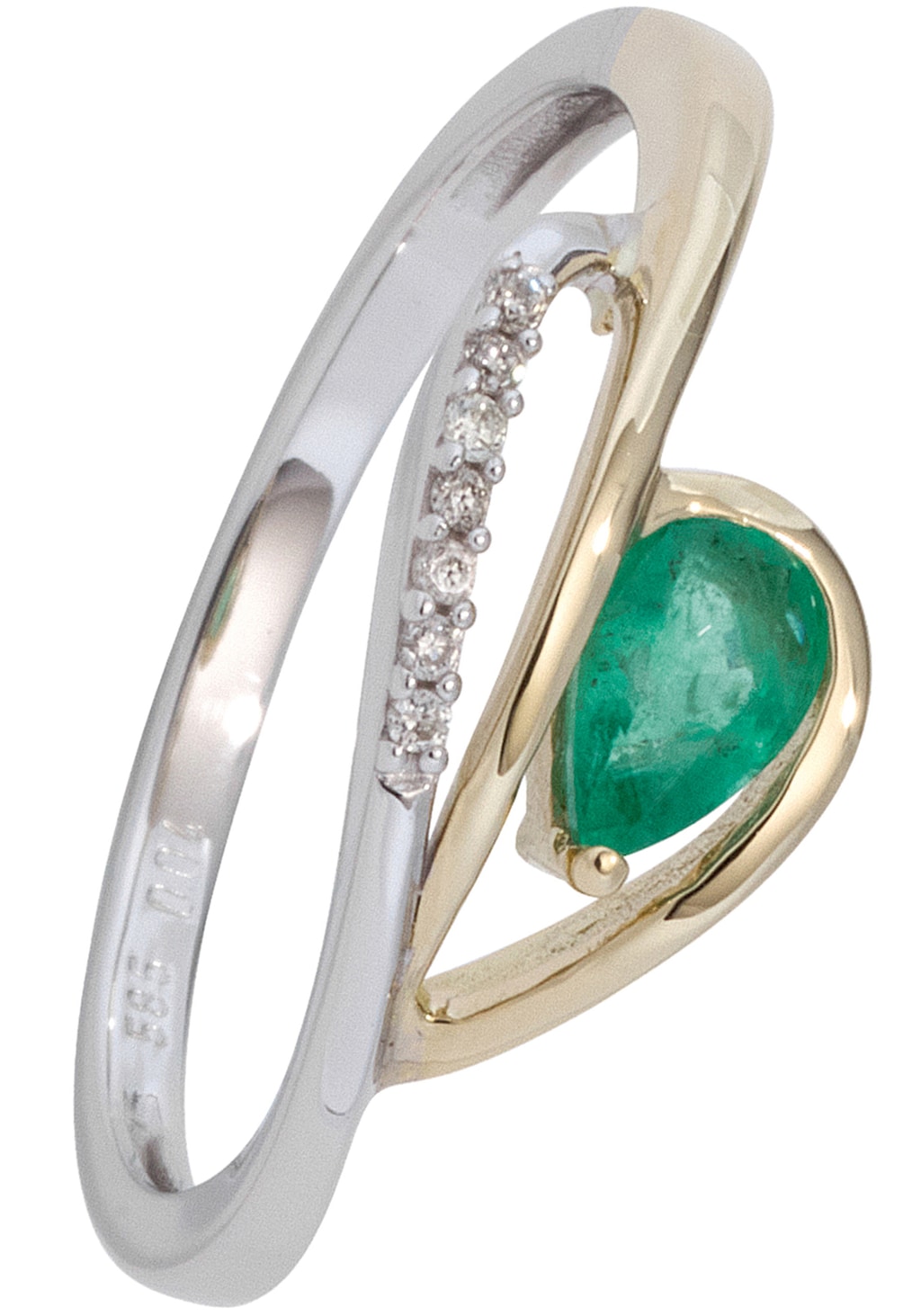 JOBO Fingerring "Ring mit Smaragd und 7 Diamanten", 585 Gold bicolor günstig online kaufen