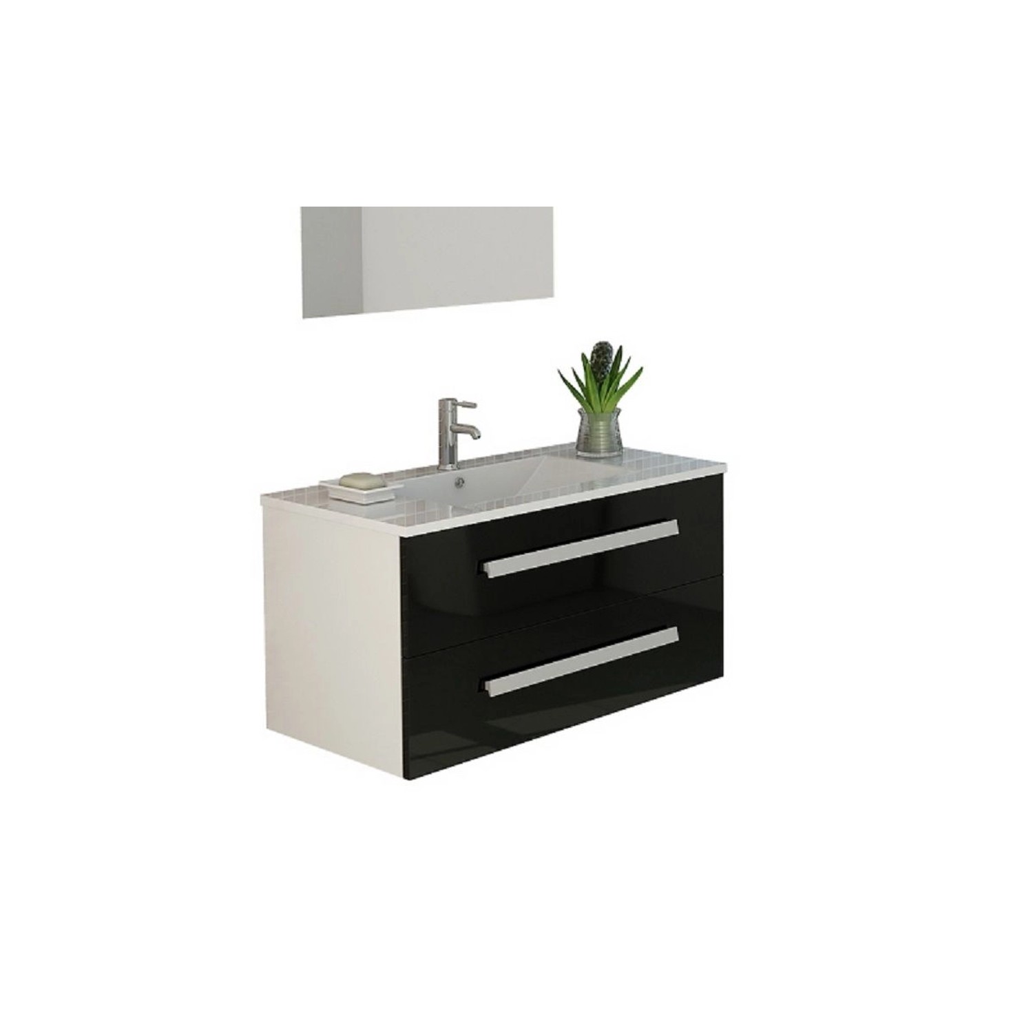Jet-Line Badmöbel-Set Locarno 80cm Schwarz Hochglanz Unterschrank und Wasch günstig online kaufen