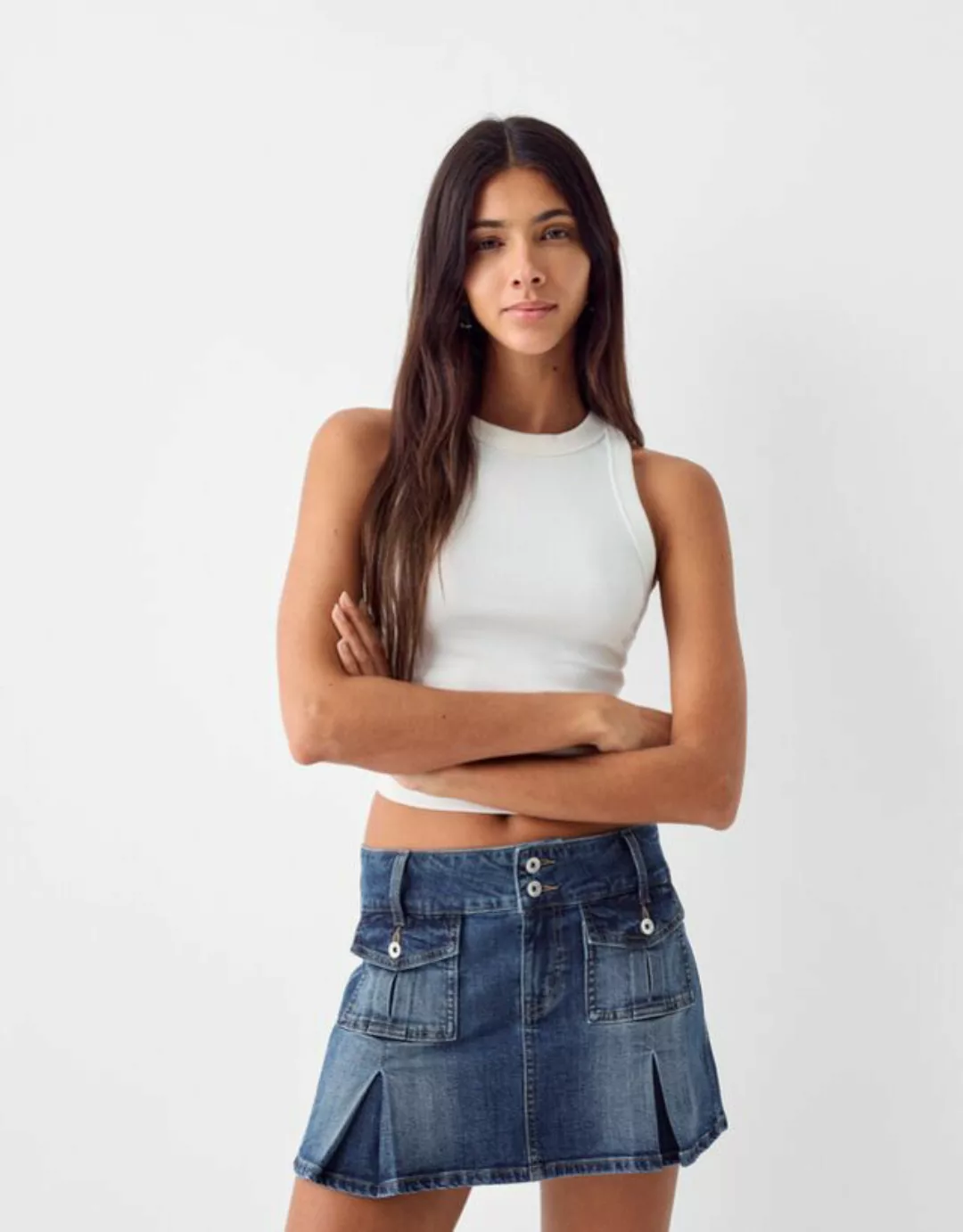 Bershka Mini-Faltenrock Im Cargo-Stil Damen M Ausgewaschenes Blau günstig online kaufen