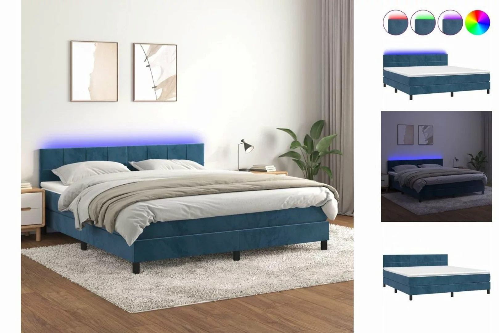 vidaXL Boxspringbett Boxspringbett mit Matratze LED Dunkelblau 160x200 cm S günstig online kaufen