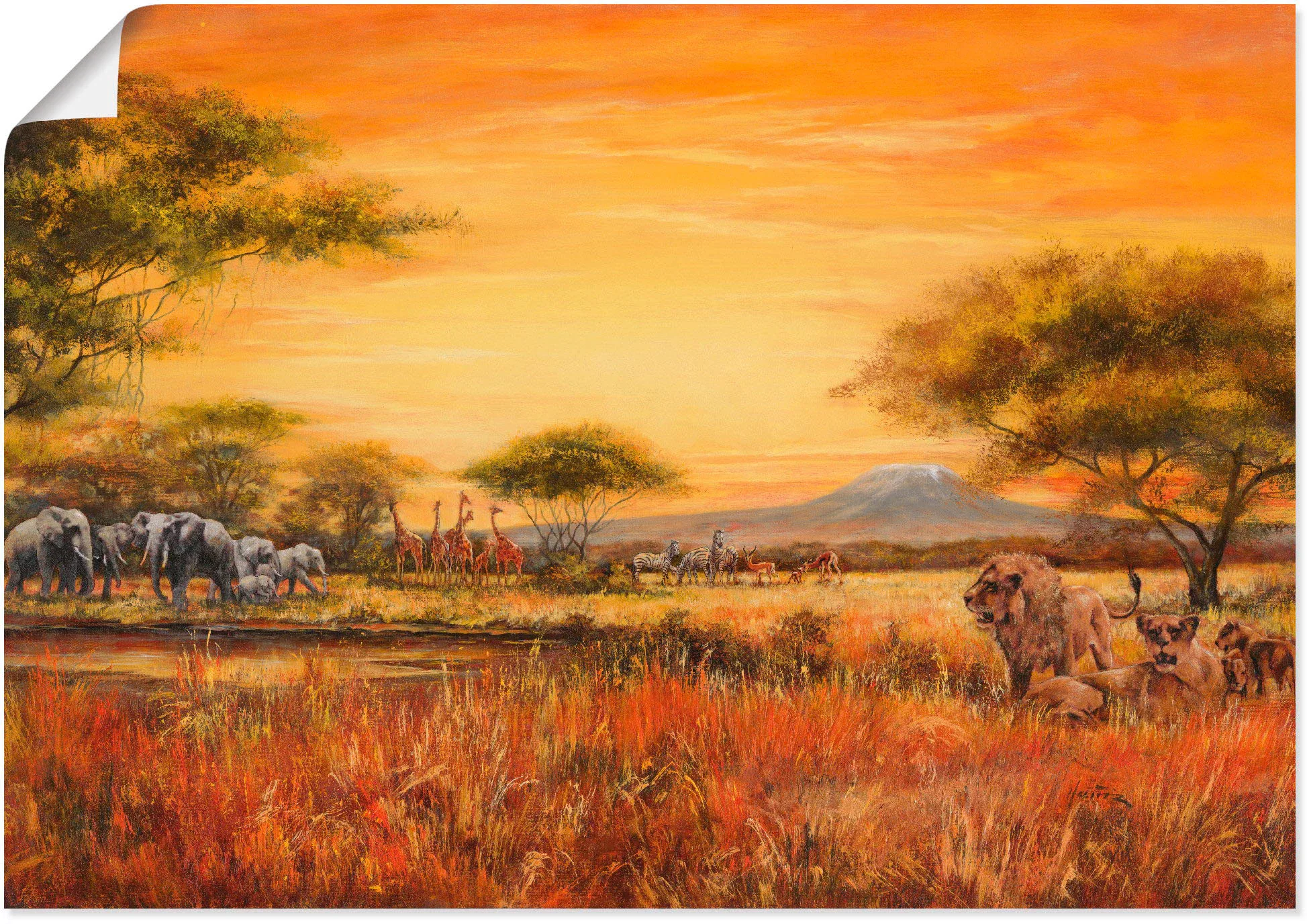Artland Wandbild »Afrikanische Steppe mit Löwen«, Afrika, (1 St.) günstig online kaufen